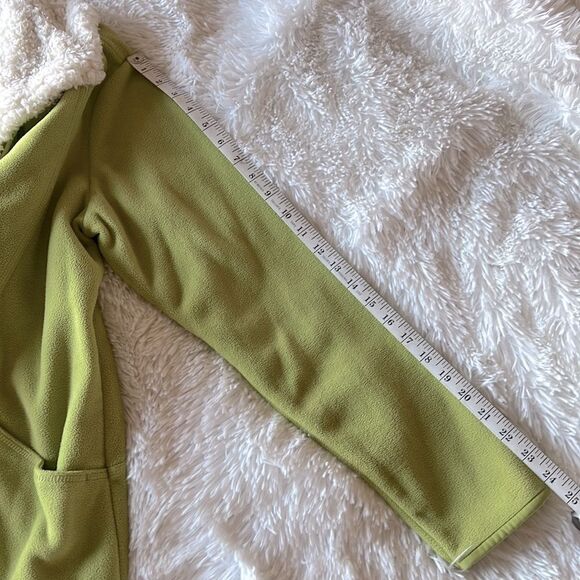 Barrage Upcycled Faux Fur Collar Zip Front Lime Fleece Sweater Jacket XL - Picture 6 of 13